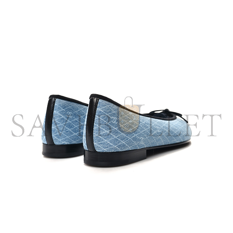 Ch**el denim printed quilt cc cap toe ballerina flats 157513